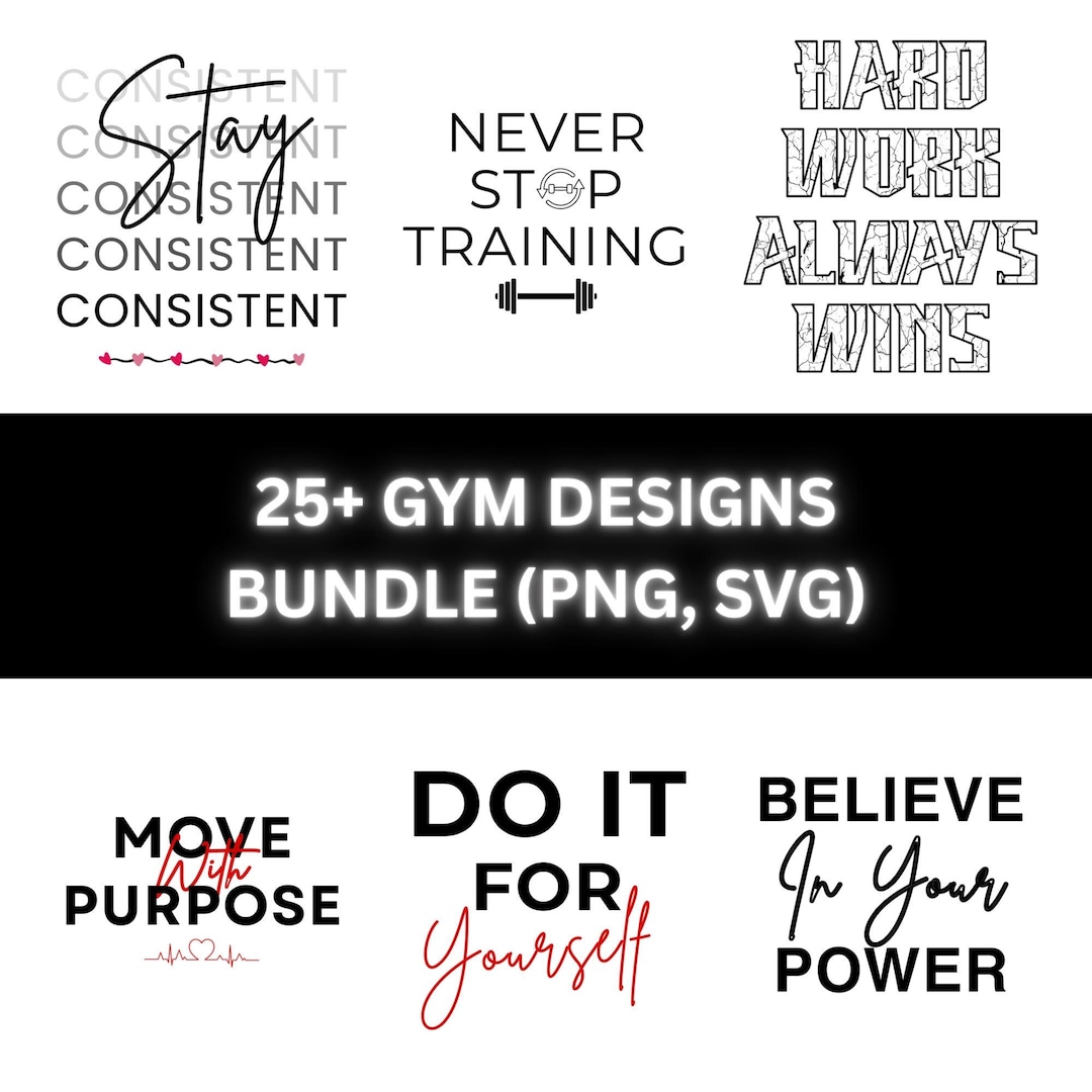 Gym Fitness Typography Bundle PNG & SVG | Workout Motivational Quote ...