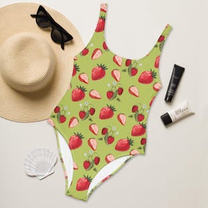 Strawberry Swimsuit in Pistachio Green | Cottagecore One Piece Bathing Suit | Made to Order | Whimsical Summer Swimwear | WovenKind