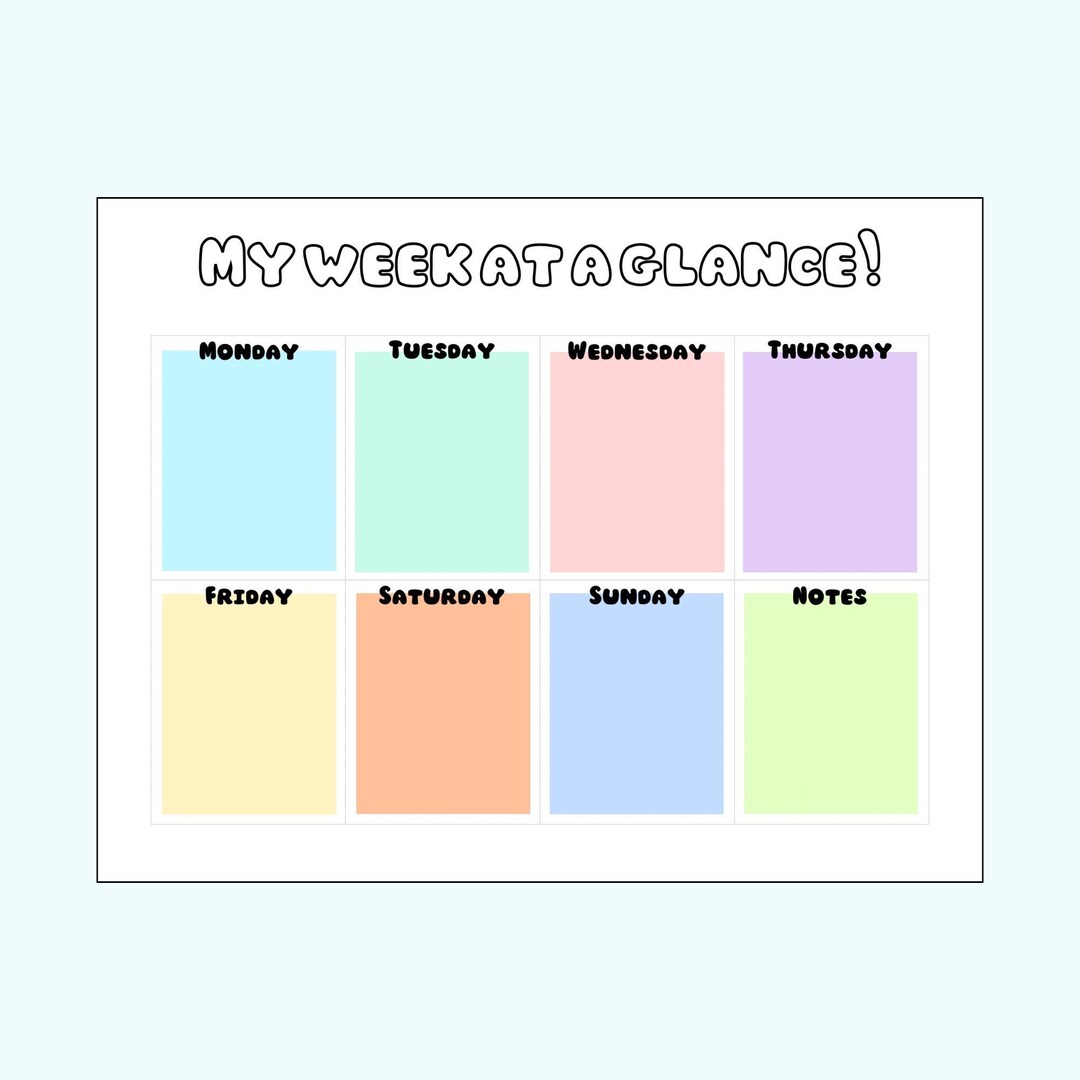 Kids Printable Weekly Planner | My Week at a Glance Chart | Family ...