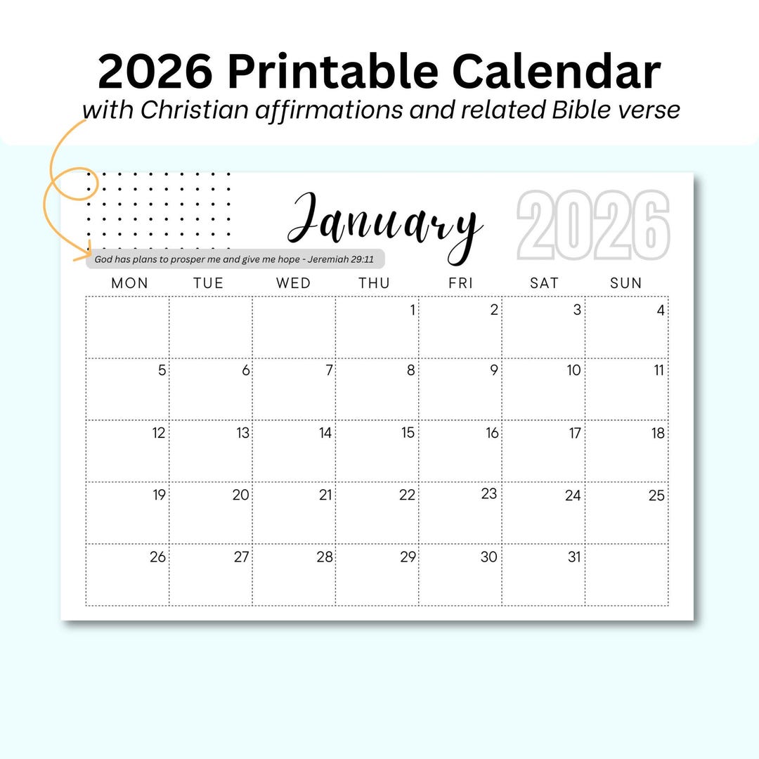 Christian Affirmations Calendar 2026 | Minimalist Bible Verse Monthly ...