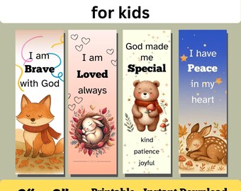 Digital Bookmarks Christian Affirmations for Kids | Faith Encouragement | Printable Instant Download | Sunday School Church Student Gifts