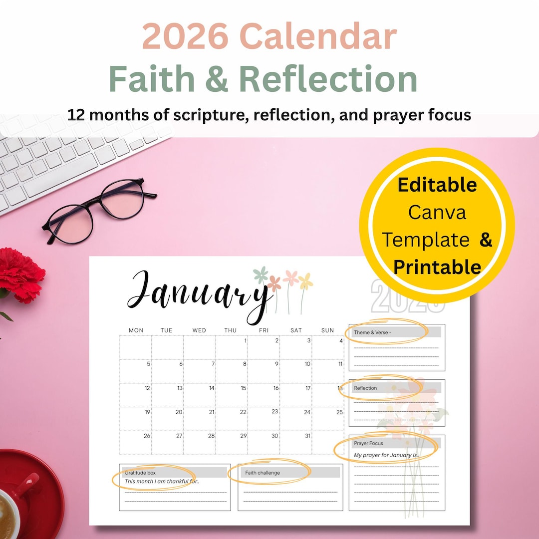 2026 Printable Devotional Calendar | Editable Calendar Template in ...
