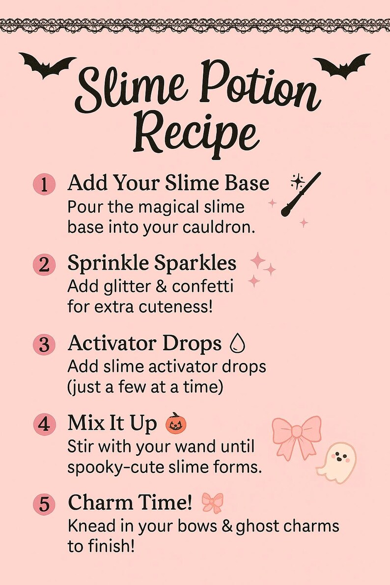 Sprinkle Potion Coquette Halloween Slime Kit: Pink Cauldron, Charms & Recipe Card - Etsy