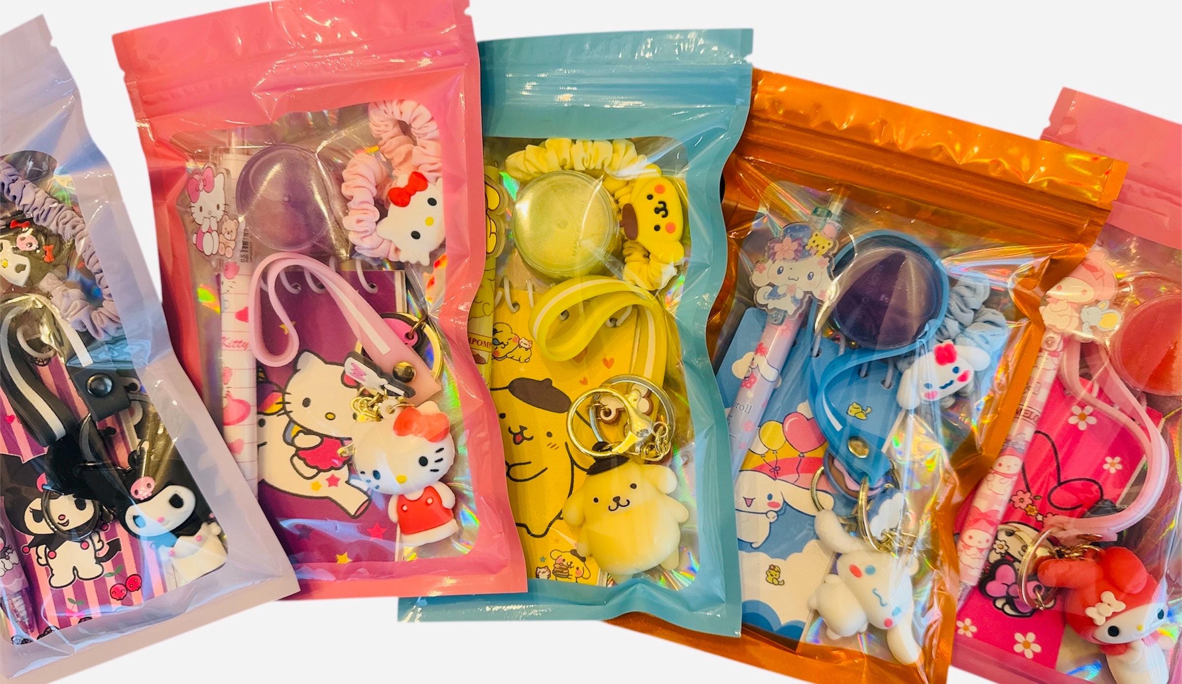 Cute Kitty and Friends Birthday Party Favor Bag – Sanrio Goodie Bag for Girls with Notebook, Pen, Keychain & Slime