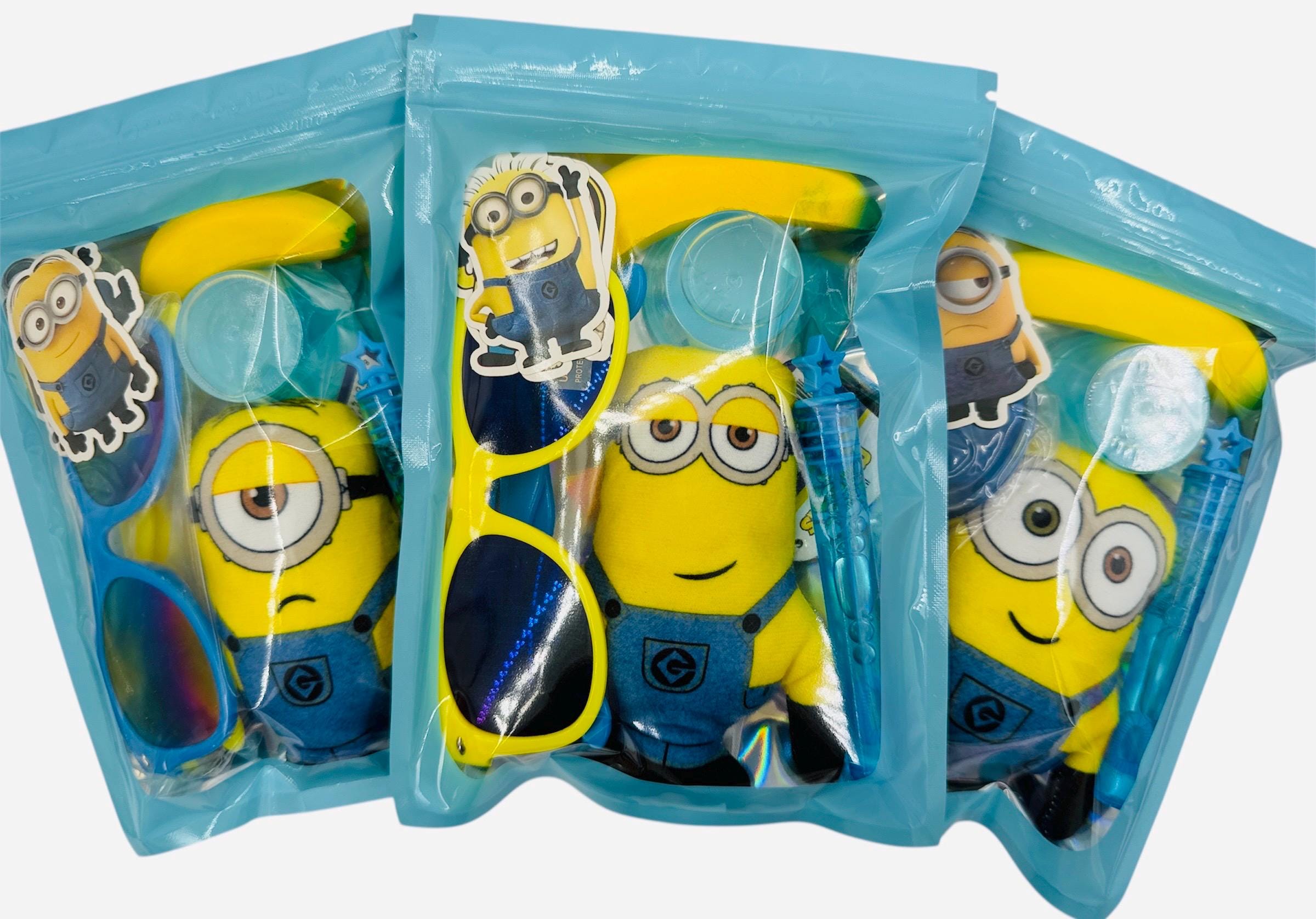 Minion Party Favor Bag – Plush Toy, Banana Squishy, Sunglasses, Slime & Bubbles