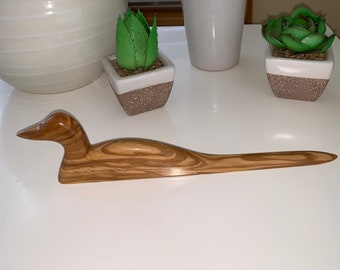 Duck shaped Letter Opener- Hand Carved from Italian Olive wood-  Very durable. Water resistant.