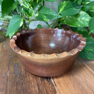 Wood Bowl - Black Walnut Bowl -  Hand turned Wooden Bowl - Art Bowl for Home Decor - Scalloped Edge Bowl