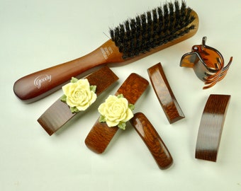 SALE- FIVE Barrette in Exotic Woods With Superior French Clip. Length-3 1/2" to 2 1/2"