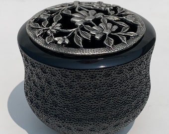 Ebonized Maple Wood Potpourri Bowl - Pyrography Art Bowl. Surface decorated using pyrography and burr tools.