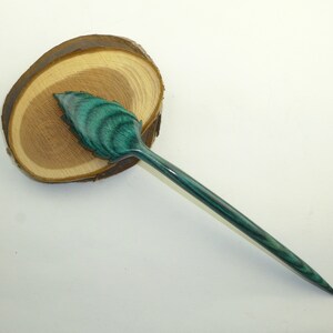 Hair Pin  Variegated Leaf Top Hand Carved  from Aqua Dymondwood. Very Strong and water resistant.