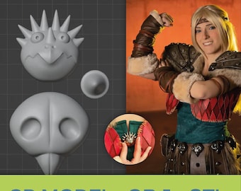 Cosplay 3D Model (Stl + Obj) - How To Train Your Dragon - Astrid (Skull, Skirt Spikes, Stormfly Head)