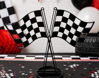 Racing Party Decor, Checkered Flag Centerpiece, Race Car Birthday Party Decoration, Finish Line Decorations