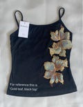 Embroidered sequin maple leaf tank top with spaghetti straps