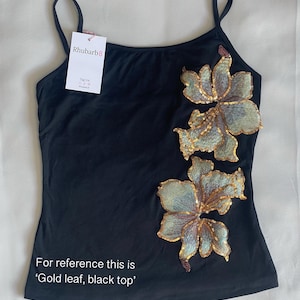 Embroidered sequin maple leaf tank top with spaghetti straps