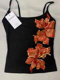 Embroidered sequin maple leaf tank top with spaghetti straps red