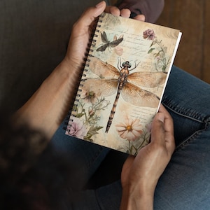 Personalized Wildflower Notebook, Vintage Dragonfly Journal - Botanical Insect Diary, Dotted Page Sketchbook for Writers & Nature Lovers