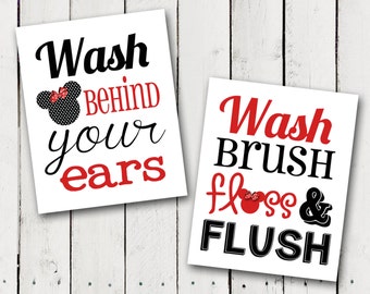 Red Minnie Mouse Bathroom Rules Subway Art - Instant Download