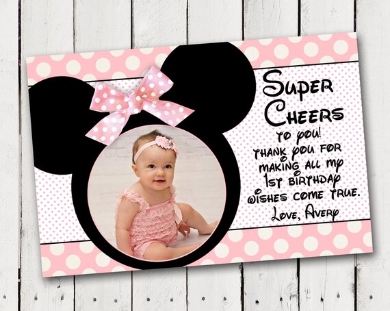 Baby Minnie Mouse 1st Birthday Thank You Card Etsy