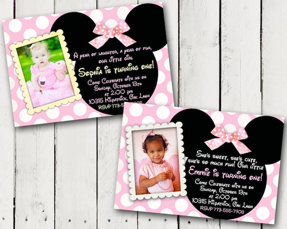 Baby Minnie Mouse 1st Birthday Party Invitations Etsy