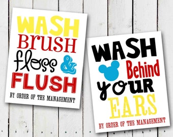 Mickey Mouse Bathroom Rules Subway Art - Instant Download