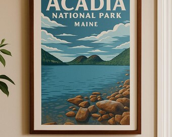 Póster de viaje del Parque Nacional Acadia / Descarga digital estilo vintage / Arte mural de Maine / Imprimible del Parque Nacional / Impresión artística de paisaje natural