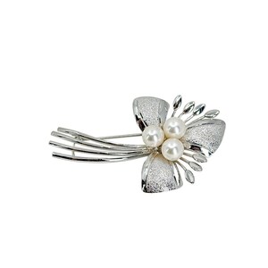 Atomic Era MCM Japanese Saltwater Akoya Cultured Pearl Vintage Spray Brooch- Sterling Silver