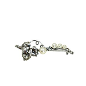 Vintage Grape Branch Japanese Saltwater Akoya Cultured Pearl Pin Brooch- Sterling Silver