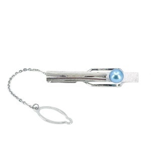 Mid-Century Blue Japanese Saltwater Akoya Cultured Pearl Modernist Vintage Tie Bar- Sterling Silver