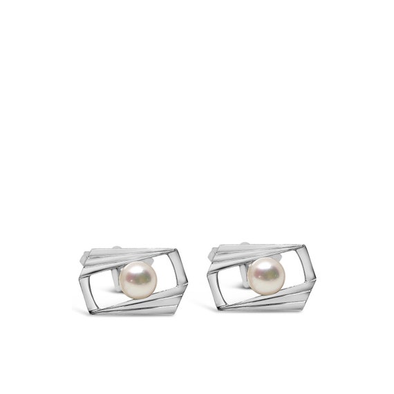 Fan Japanese Cultured Akoya Pearl Round Cufflinks… - image 1