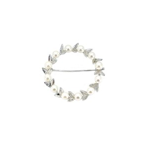 Petite Vintage Wreath Leaf Japanese Saltwater Akoya Pearl Brooch Pin- Sterling Silver