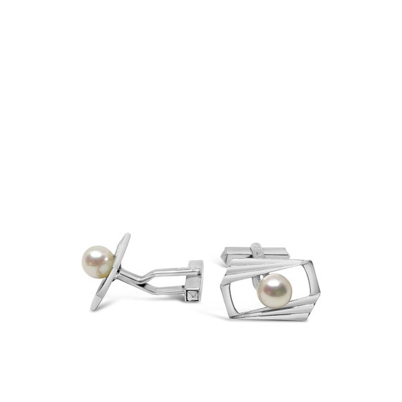 Fan Japanese Cultured Akoya Pearl Round Cufflinks… - image 2