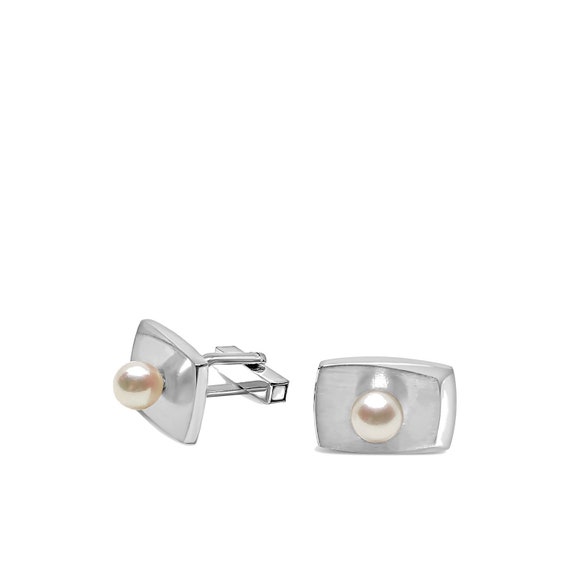 Mid Century Modern Japanese Akoya Pearl Cufflinks-