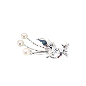Vintage Spray Leaf Japanese Akoya Cultured Saltwater Pearl Brooch- Sterling Silver
