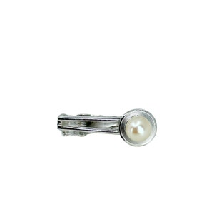 Petite Modernist Vintage Men&#39;s Japanese Saltwater Akoya Cultured Pearl Tie Bar- Sterling Silver