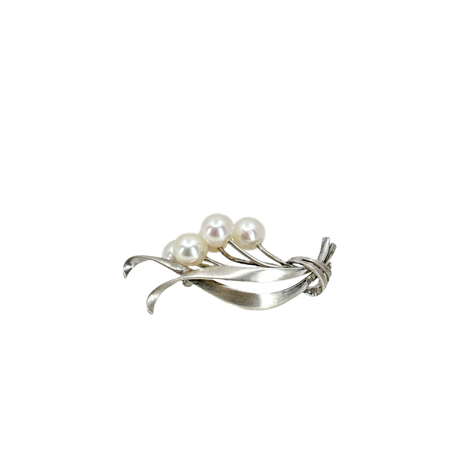 Pearl Brooch Branch Genuine Cultured Pearl Jewelry Sterling Silver 1950s 