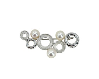Circle Bubbles Broche vintage de perlas cultivadas de Akoya de agua salada japonesa - Plata de ley