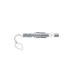 Vintage Brushed Mid Century Modern Men&#39;s Japanese Saltwater Akoya Cultured Pearl Tie Bar- Sterling Silver