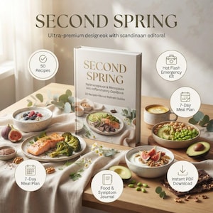 Segunda primavera: 50 recetas antiinflamatorias para la menopausia, los sofocos y el sueño / Libro de cocina para la perimenopausia en PDF / Descarga instantánea