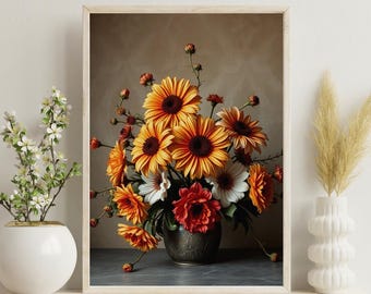 Stampa artistica di natura morta floreale e suggestiva / Elegante decorazione per la casa (download digitale)