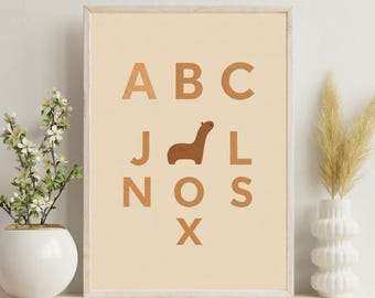 Poster minimalista con animali ABC / Decorazione per la cameretta dei bambini (download digitale)