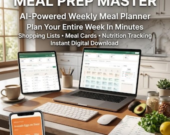 AI Meal Planner Weekly Meal Prep Digital Planner | Printable Meal Plan Template | Shopping List Generator | Healthy Eating Tracker HTML