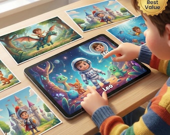 Pacchetto di libri di fiabe personalizzati VIP per bambini / Flipbook interattivo + immagini ad alta risoluzione / foto e nome del bambino / regalo di compleanno