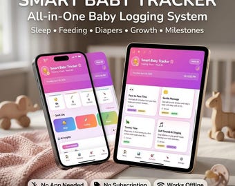 App intelligente per il monitoraggio del bambino / Registro del sonno, delle poppate e dei pannolini del neonato / Strumento digitale interattivo / Monitoraggio delle tappe di sviluppo del bambino / Regalo per neomamme / Scarica HTML