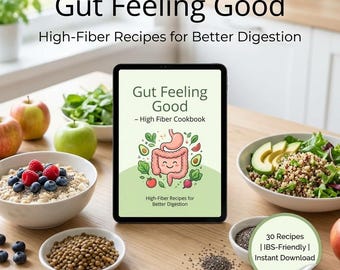 Libro de cocina "Sentirse bien con el intestino" / 75 recetas ricas en fibra para aliviar el síndrome del intestino irritable y el estreñimiento / Descarga digital, Guía de salud digestiva