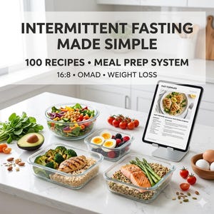 Kokbok för snabbspola framåt med periodisk fasta i PDF-format, 100 recept för måltider, IF-dietplan 16:8 OMAD-viktminskningsguide, hälsosam kost