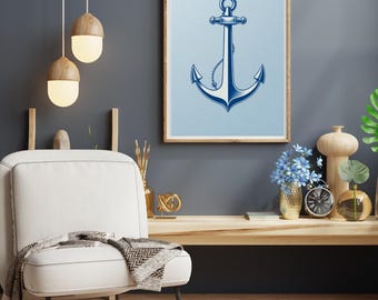 Stampa artistica con modello di ancora della Marina / Decorazione nautica minimalista (download digitale)