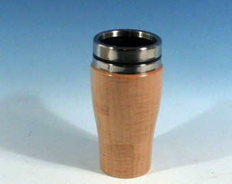 Figured Maple Wooden Travel Mug With Stainless Steel Interior