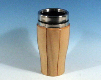 Oregon Myrtle with Canary Accents Wooden Travel Mug with Stainless Steel Insert and Sliding Sipper Top