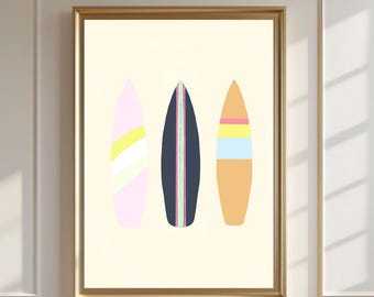 Minimalist Surfboard Wall Art | Coastal Beach Decor | Modern Pastel Surf Print | Summer Ocean Artwork