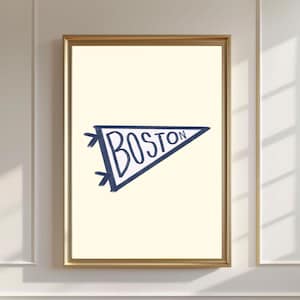 Boston Pennant Flag Printable Wall Art | Vintage Boston Decor | Digital Download | Dorm Room, Office, or Gallery Wall Print